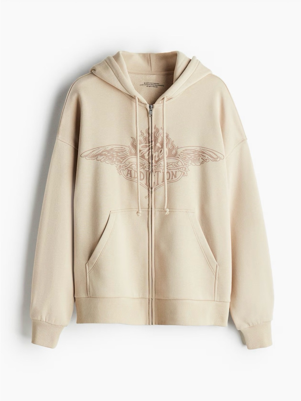H&M Beige Zip-Up Hoodie with Graphic